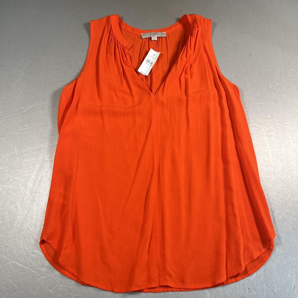 LOFT Blouse Womens Small Orange Sleeveless V-Neck Clip Dot Swiss Dot NWT D3T1CL2